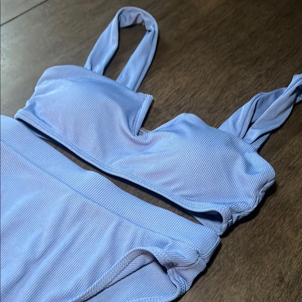 LULUS Blue Ribbed Bikini Set - Picture 2 of 4